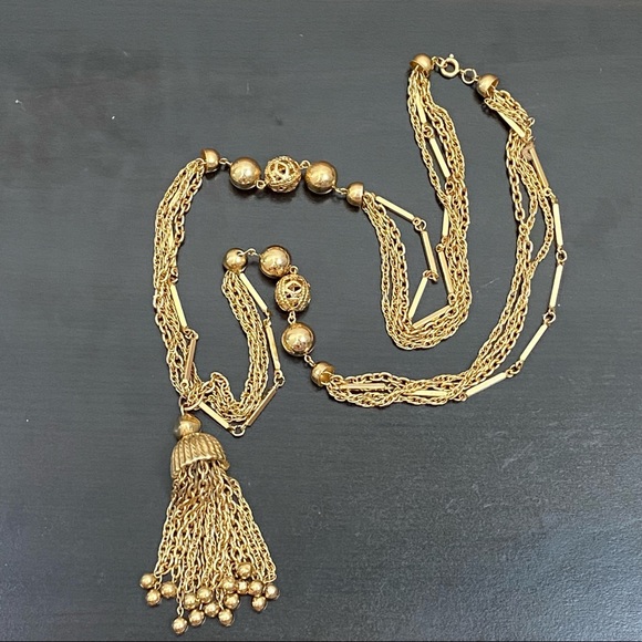 Vintage Unsigned Multi-Strand Chain Tassel Long Necklace - Picture 3 of 10